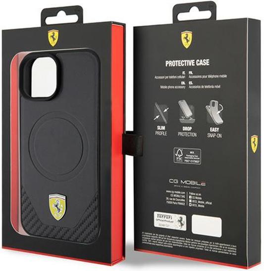 Immagine prodotto Ferrari FEHMP15SPTEK Custodia rigida per iPhone 15 6,1" in carbonio/nero con logo in metallo MagSafe (Apple iPhone 15)