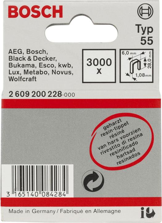 Actual product image Bosch Professional Zubehör Narrow back staple type 55, resinated 6 x 1.08 x 28 mm, 3000-pack