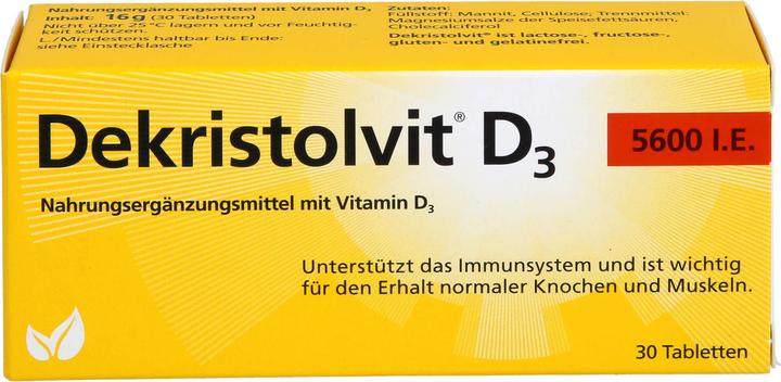 Valeurs nutritives et ingrédients Dekristolvit D3 5600 I.U. en comprimés, 30 comprimés (30 pièce(s), Cachets)