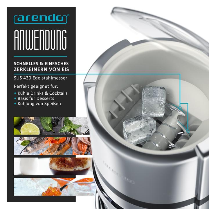 Produktbild Arendo Ice Crusher Edelstahl 1,1 L, Eiscrusher, Eiszerkleinerer zum Kühlen und Frischhalten, Chromoptik