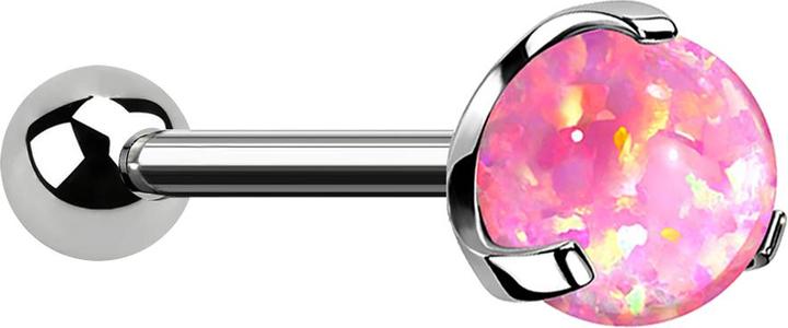 Star Piercing Micro Threadless Barbell silber mit Kugel und Kugel Opal pink gefasst (ohne Messing, Titan G23)