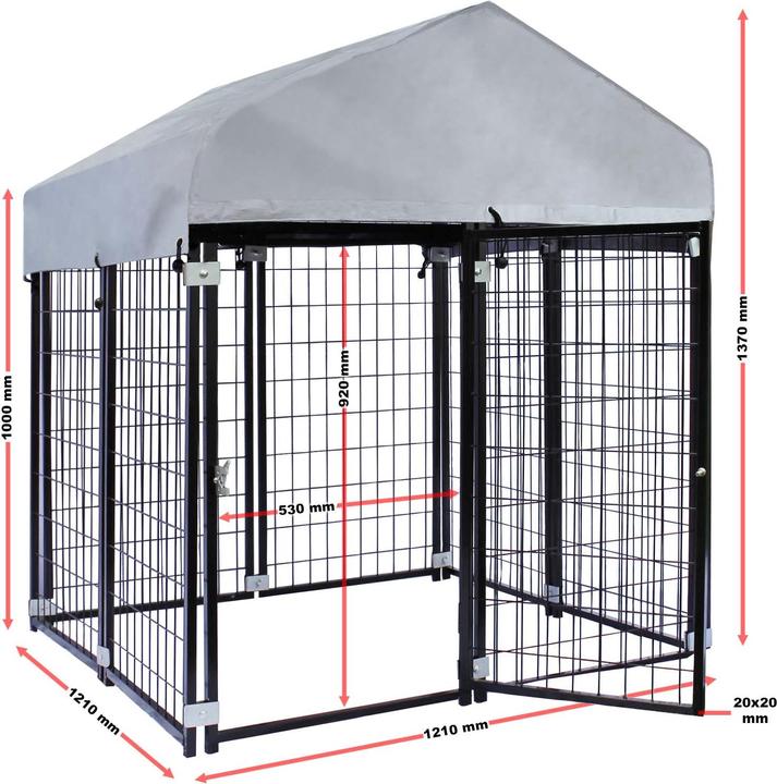 Wiltec Hundezwinger 121x121x137cm Outdoor Hundekäfig Hundehütte mit Überdachung (Hundezwinger)
