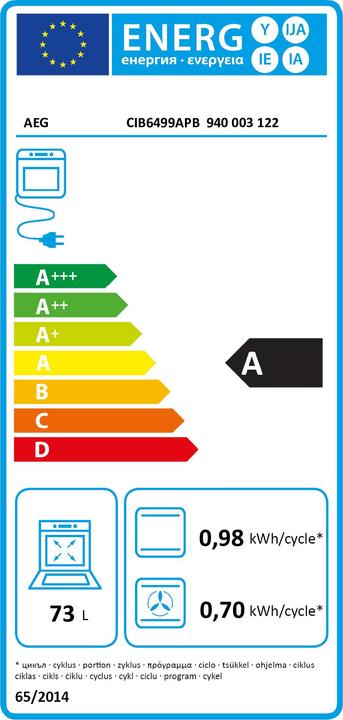 Label énergétique AEG CIB6499APB Stand-Herd Induktion 59,6x85cm,A+ Mattschwarz