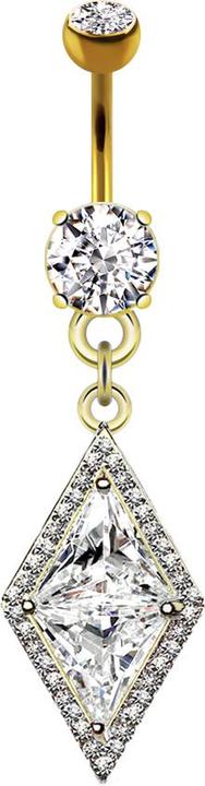 Produktbild Star Piercing Banane 14k vergoldet mit zwei Kugeln Kristall silber Anhänger langer Kristall (Messing, Chirurgenstahl 316L)