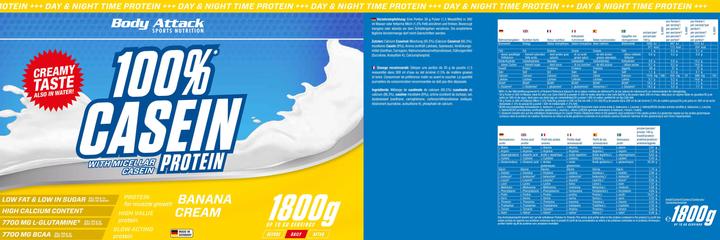 Actual product image Body Attack 100 % Casein Protein (1800g can) (Vanilla, 1 pcs., 1800 g)