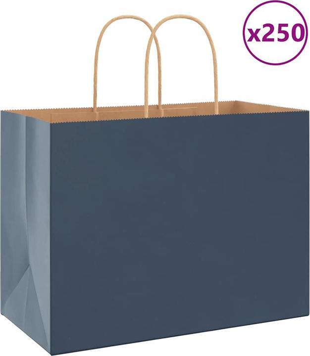 Produktbild VidaXL Kraftpapiertüten 250 Stk. mit Henkel Blau 32x17x25 cm Papiertüte (Geschenktüte, 250 x)