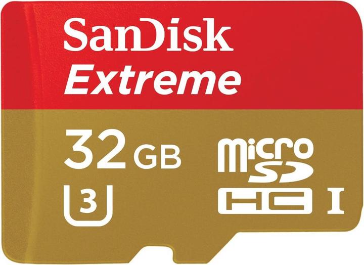 Productafbeelding SanDisk Extreme microSDHC U3 met adapter (32 GB, microSDHC, U3, UHS-I)