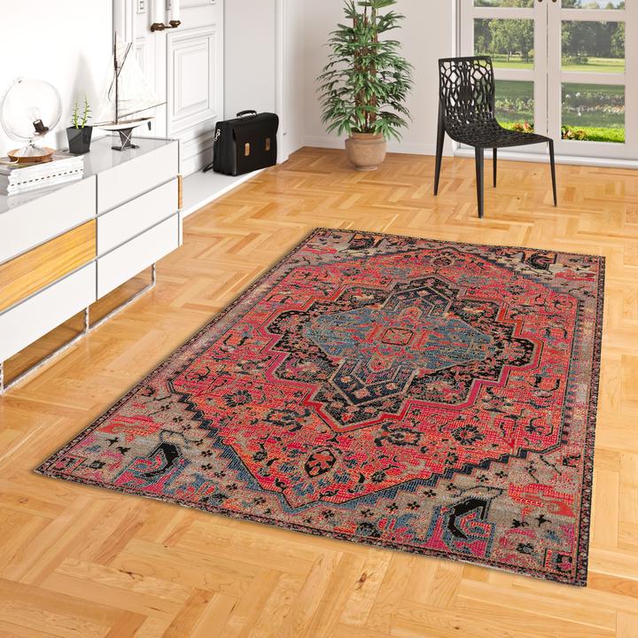 Actual product image Pergamon Kurzflor Designer Teppich Modern Vintage Orient Muster (80 x 150 cm)