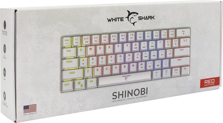Image du produit White Shark Clavier de jeu mécanique blanc Shark Shinobi, OUTEMU RED Switch, rétroéclairage LED RGB complet, U (US, Filaire)