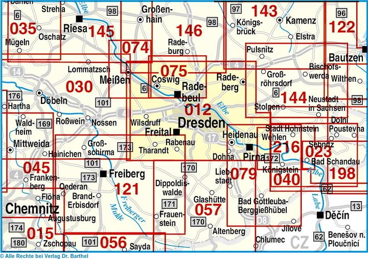 Image du produit Grande carte de randonnée à vélo et à pied de Dresde et de ses environs