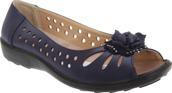 Boulevard Ballerinas Schuhe mit Zehenöffnung Lochmuster und BlumenApplikation