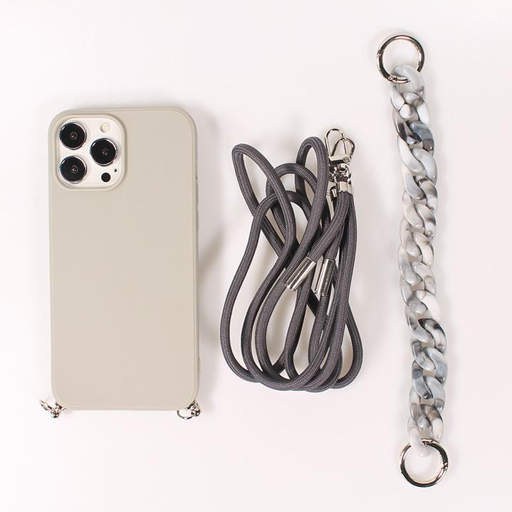 Actual product image PhoneLook Sleeve Silicone Gel with Cape Rope & Decoration Stone Chain Light Grey (Apple iPhone 13 Pro Max)