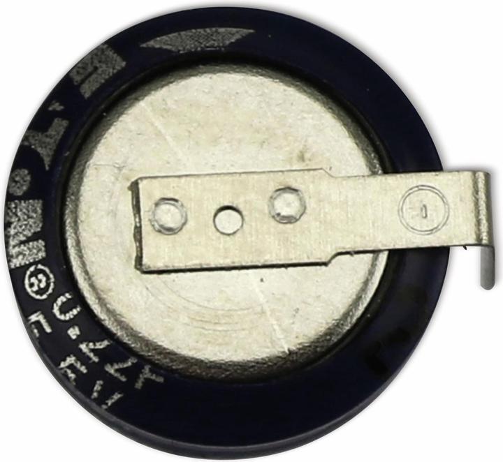 Actual product image Eaton Gold cap electrolytic capacitor, 0.22 F, 5.5 V, 11.5x5.2 mm