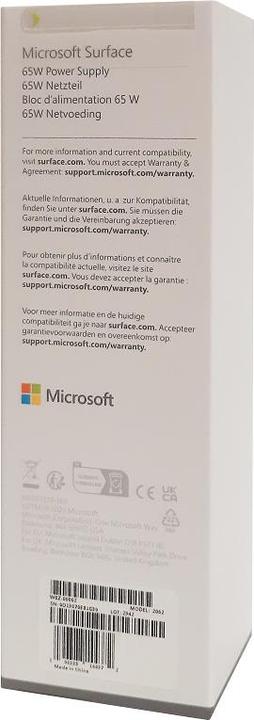 Nährwerte und Zutaten Microsoft Surface 65W Netzteil for business (CH, DE, AT, FR, BEL, NLD, Eng. Intl.) (65 W)