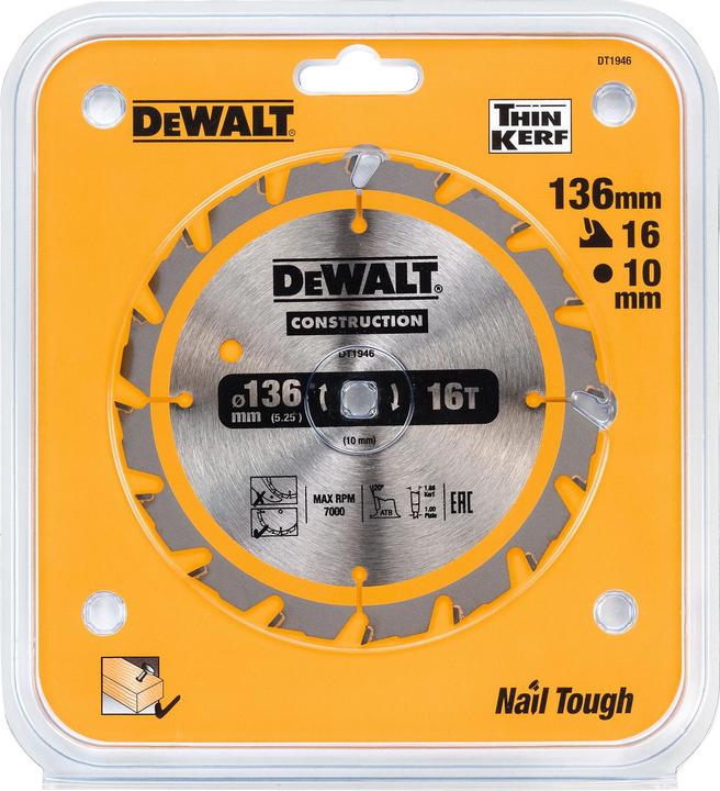 Produktbild DeWalt Ø 136/10mm Kreissägeblatt für Akkusäge 16W ZähneDT1946
