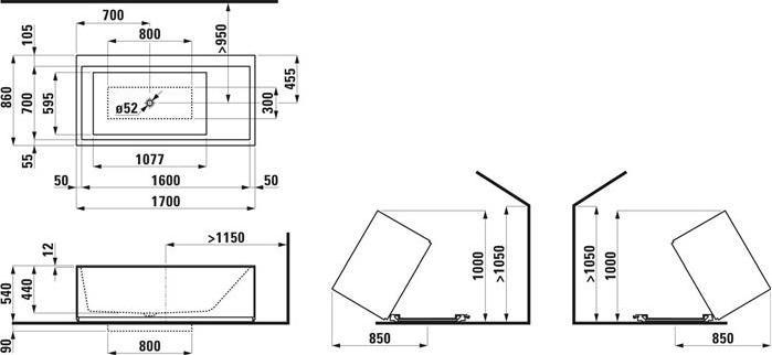 Produktbild Laufen Badewanne KARTELL 1700x860mm m LED-B. i Überlaufspalt weiss (250 l, 170 cm, 86 cm)