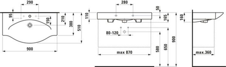 Image du produit Laufen Palace Lavabo à encastrer, 1 trou pour robinet, avec trop-plein, 900x510mm, blanc, H81170200 (985 mm, 230 mm)