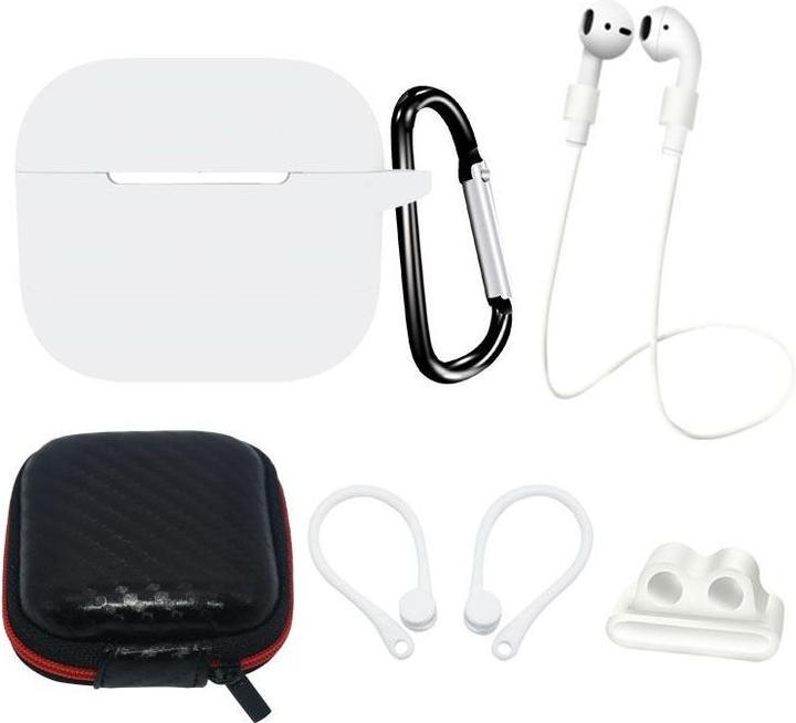 Produktbild Hurtel AirPods 3 Silicone Case Set + Case/Ear Hook/Neck Strap/Watch Strap Holder/Carabiner Clasp - White (Kopfhörer Tasche)
