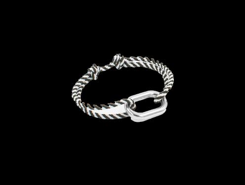 Le vent à la française Armband Maillon 22mm - Silber / khaki & weiss (10 Mikron versilbert)