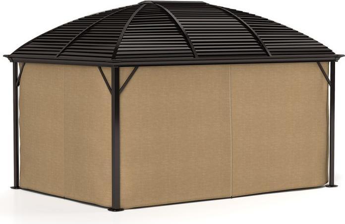 Actual product image Swisshandel24 Pavillon mit Hardtop, 4x3 m Wasserdicht Stabil Winterfest Moskitonetz, Alu, Braun (398 cm, 298 cm)