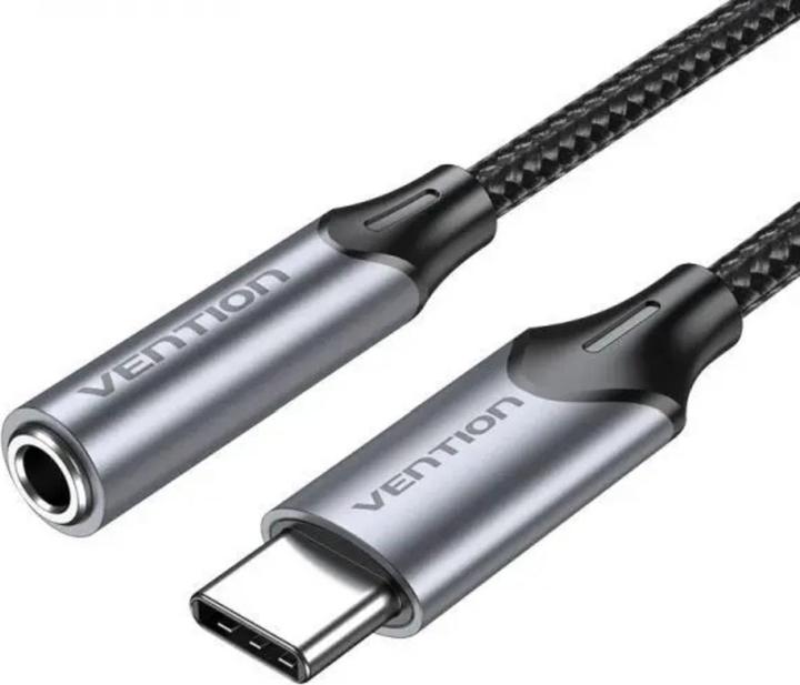 Actual product image Vention USB-C Male to 3.5MM Earphone Jack With DAC Adapter 0.1M Gray Aluminum Alloy Type (0.10 m, Device-specific)