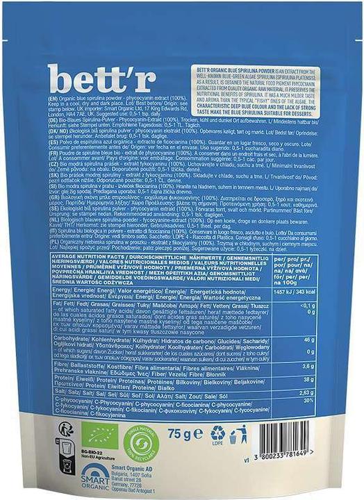 Valori nutrizionali e ingredienti Bett'r Spirulina blu (6 Pezzo/i, Polvere, 75 g)
