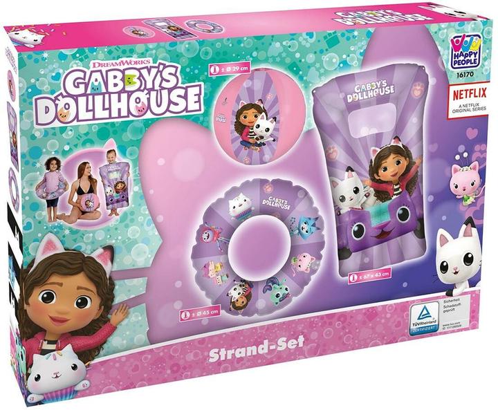 Produktbild Happy People HAPPYPEOPLE Gabby's Dollhouse Strandset, bestehend aus: Strandball, Schwimmring, Kindermatratze