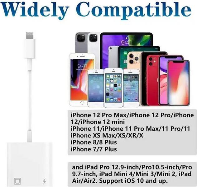 Produktbild PhoneLook Multiport Lightning zu RJ45 Ethernet LAN Adapter mit USB-C Power Anschluss