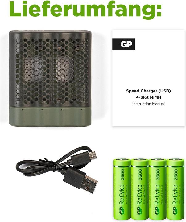 Image du produit GP Batteries ReCyko M451/270 4-Port USB Ladegerät inkl.4xAA NiMh 2600mAh (5 pcs, AA, 2600 mAh, Batterie)