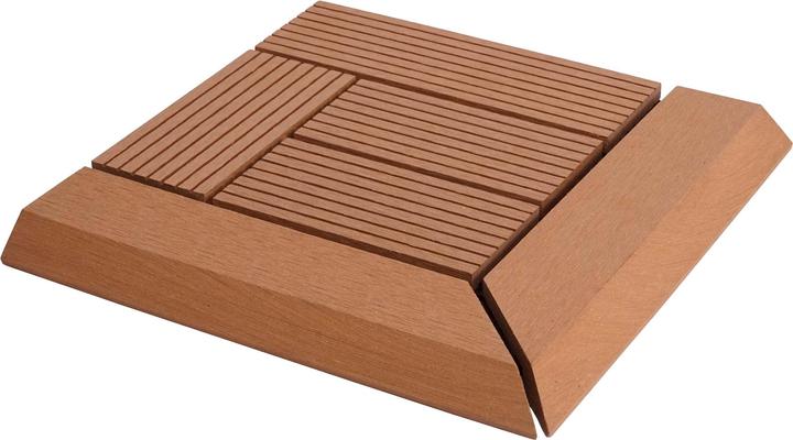 Image du produit Swisshandel24 Carrelage d'angle WPC Rhone + Finition, Terrasse aspect bois, 30x30cm Premium Corner, teck décalé (1 x, 30 x 30 cm)