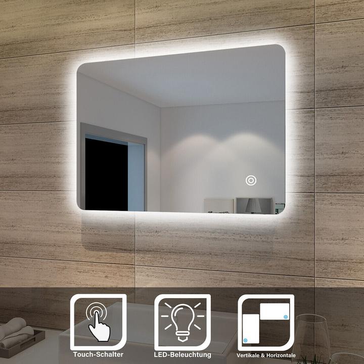Produktbild SONNI LED Badezimmerspiegel, Lichtspiegel, Wandspiegel mit Touch-Schalter, Badezimmerspiegel mit Lic (50 x 70 cm)