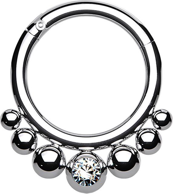 Star Piercing Micro Segmentring klappbar silber sieben Kugeln Kristall silber (Chirurgenstahl 316L, ohne Messing)