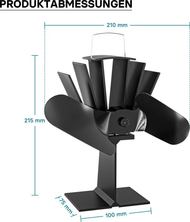 Image du produit Wiltec Ventilateur de poêle Bois 2 Pales 70-350°C Autoalimentation thermique par Chaleur Sans courant