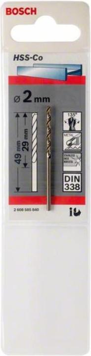 Actual product image Bosch Professional Zubehör Metal drill HSS-Co, DIN 338, 3.2 x 36 x 65 mm, 1-pack (2 mm)