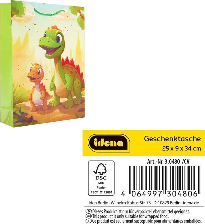 Image du produit Idena Sac cadeau enfant motif dino multicolore 25x9x34cm (Pochette cadeau)