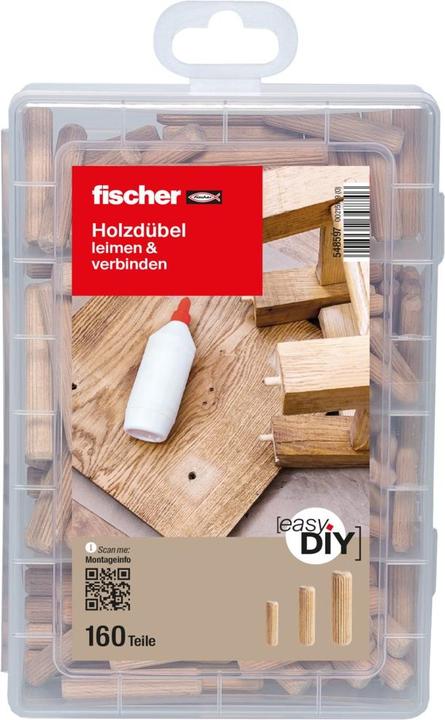 Image du produit Fischer Aides pratiques Glue & Connect, boîte d'assortiment avec 160 chevilles en bois, set pour des (160 pcs)