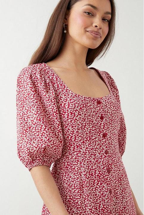 Immagine prodotto Dorothy Perkins Vestito Midi Piccola Stampa alla Moda Dettaglio a Bottone Donna (40 D)
