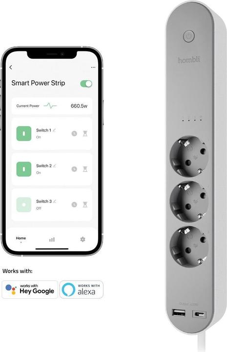 Productafbeelding Hombli Slimme contactdoosstrip (3 x, USB-C, USB-A, 1.50 m)