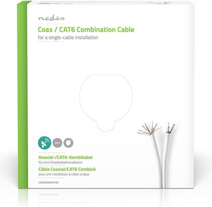 Immagine prodotto Nedis Cavo combinato IEC (coassiale) CAT6 | RG59 | 75 Ohm | Doppia schermatura | Eca | 25,0 m | Rotondo | (75 dB, Cavi antenna)