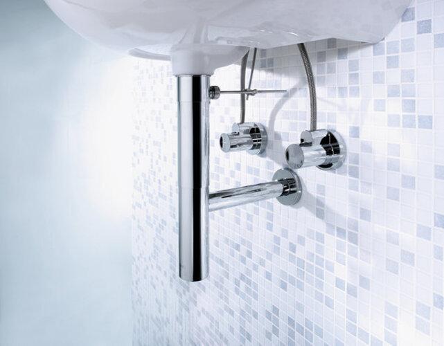Produktbild hansgrohe Siphon Set Flowstar mit 2 Eckventilen und Schubern 52120000 (Siphon-Montagematerial, 1 1/4")