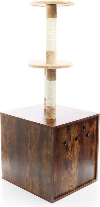 Produktbild Fudajo Kratzbaum Holz 125cm Katzenhaus Katzenkratzbaum Katzenklo Katzenbaum (125 cm, Braun)