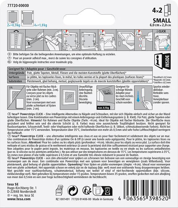 Valeurs nutritives et ingrédients tesa Powerstrips CLICK SMALL, 1.8kg, auto-agrippant 4x2