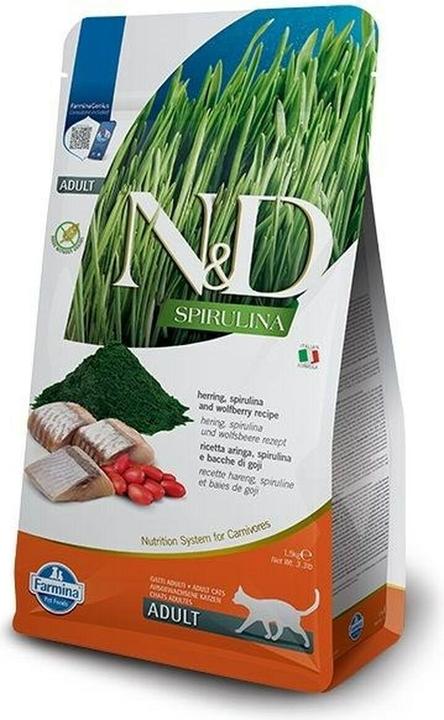 Immagine prodotto Farmina N&D Spirulina Aringa - Cibo secco per gatti - 1,5 kg (Adulto, 8 pz., 1500 g)