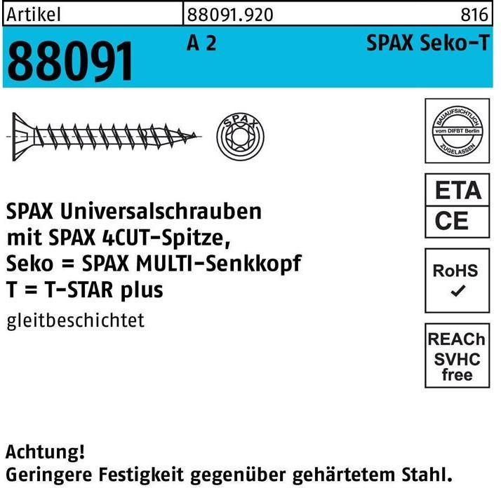 Produktbild Spax Spanplattenschrauben A2 (200 Schrauben pro Stück)