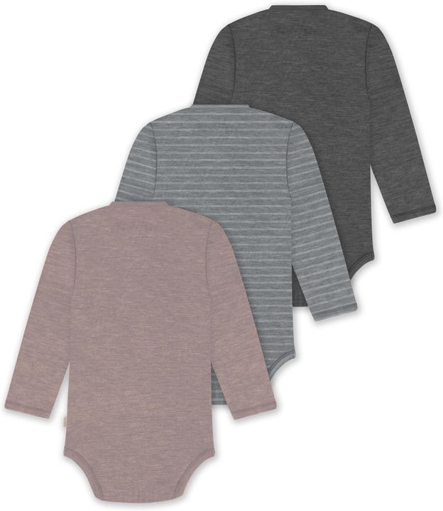 Actual product image Normani Set of 3 baby body wrap long sleeve toddler bodysuit made from merino wool - 9357 (50)