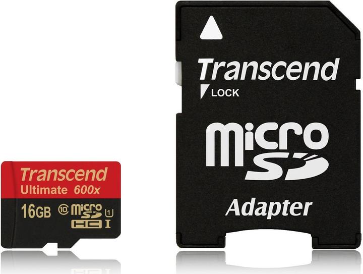 Transcend microSDHC Ultimate 600x mit Adapter (16 GB, microSDHC, U1, UHS-I)