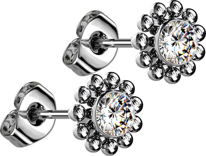 Immagine prodotto Star Piercing Orecchini a perno senza filo in argento sfera fiore di cristallo argento (Titanio G23, senza ottone)