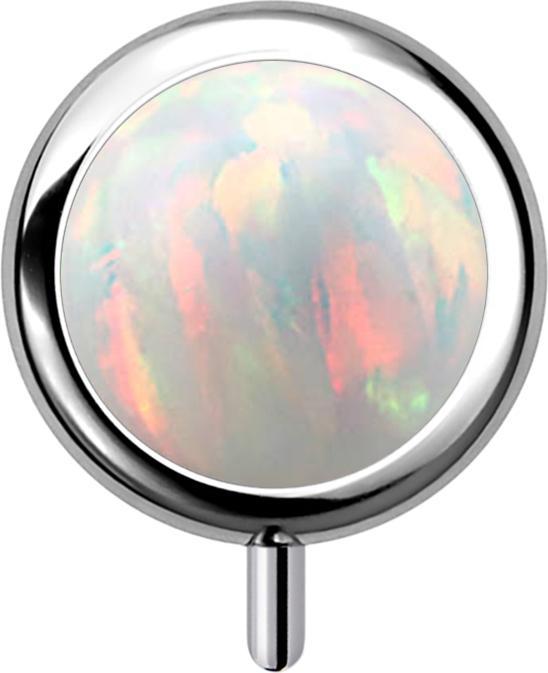 Star Piercing Threadless Zylinder silber front Opal weiss (ohne Messing, Titan G23)