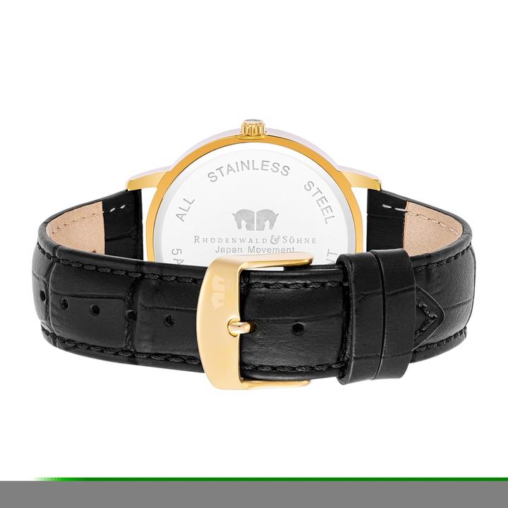 Actual product image Men quartz watch Moonlight genuine leather black - 26513 (Analogue wristwatch, 40 mm)