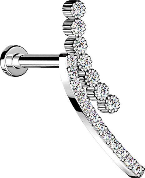 Actual product image Star Piercing Micro Labret internal thread silver double crystal arch (Brass, Surgical steel 316L)